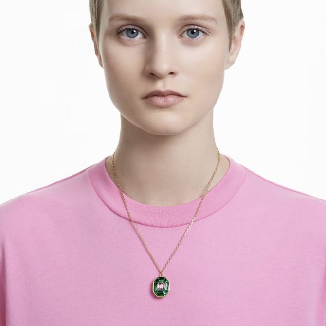 Swarovski Chroma Small Mixed Cuts Multicolored Necklace, Gold Tone