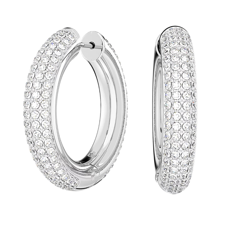 Swarovski Dextera Medium Hoop Earrings, White and Rhodium Plated