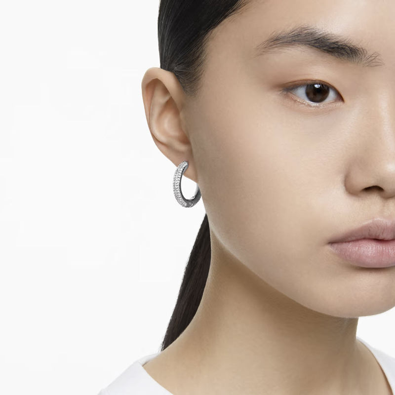 Swarovski Dextera Medium Hoop Earrings, White and Rhodium Plated