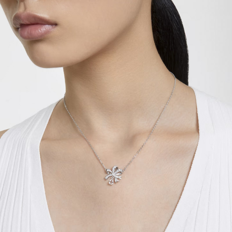 Swarovski Bow Volta White and Rhodium Plated Pendant Necklace, Small