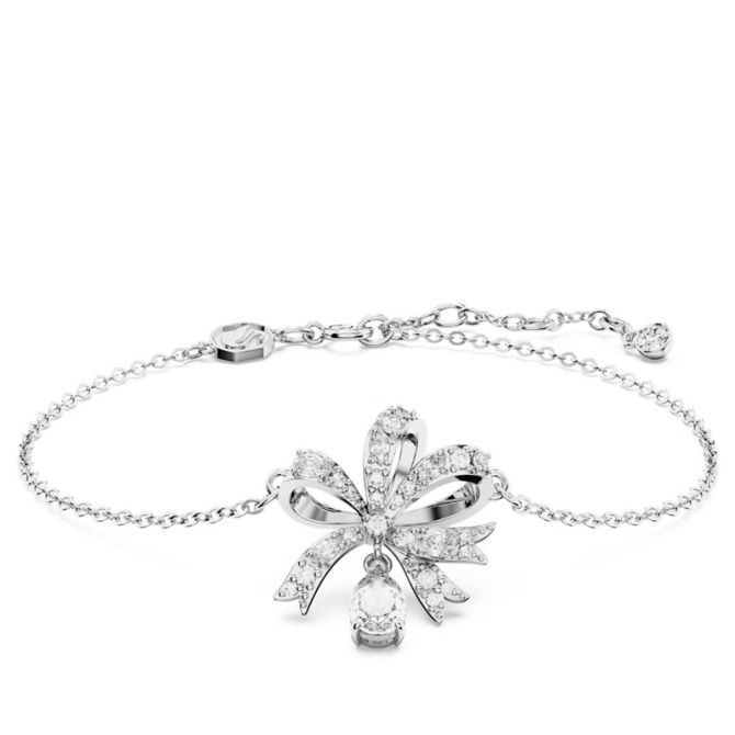 Swarovski Volta Bow Bracelet, White and Rhodium Plated