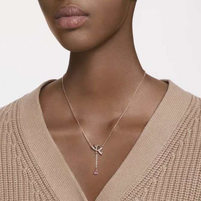 Swarovski Bow Volta Y Pendant Necklace, Pink and Rose Gold Tone