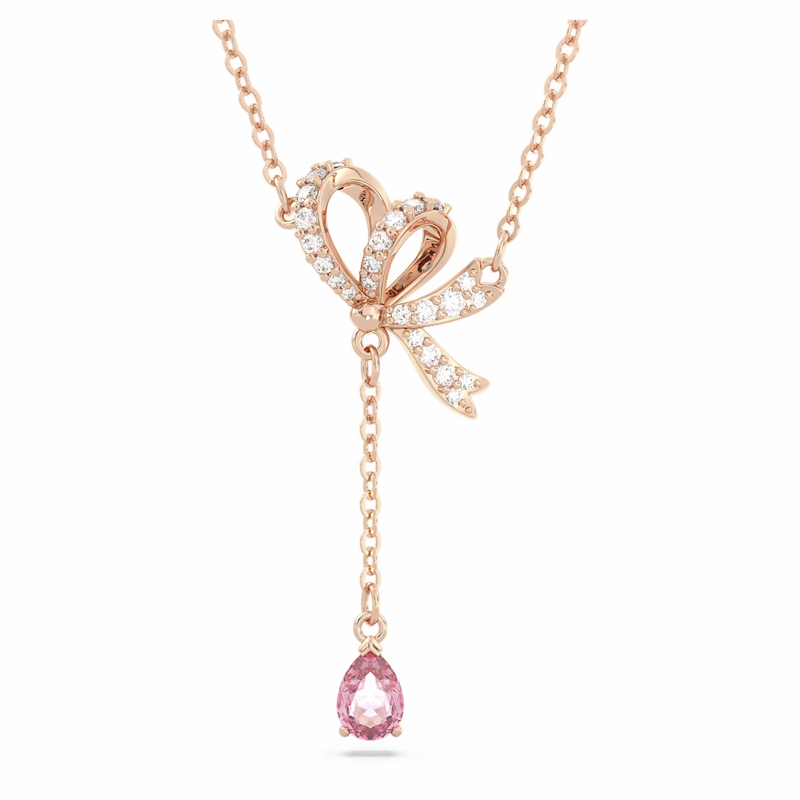 Swarovski Bow Volta Y Pendant Necklace, Pink and Rose Gold Tone Plated