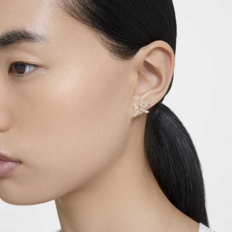 Swarovski Bow Volta White and Rose Gold Tone Stud Earrings, Small