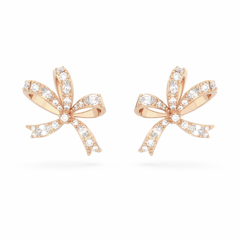 Swarovski Bow Volta White and Rose Gold Tone Stud Earrings, Small