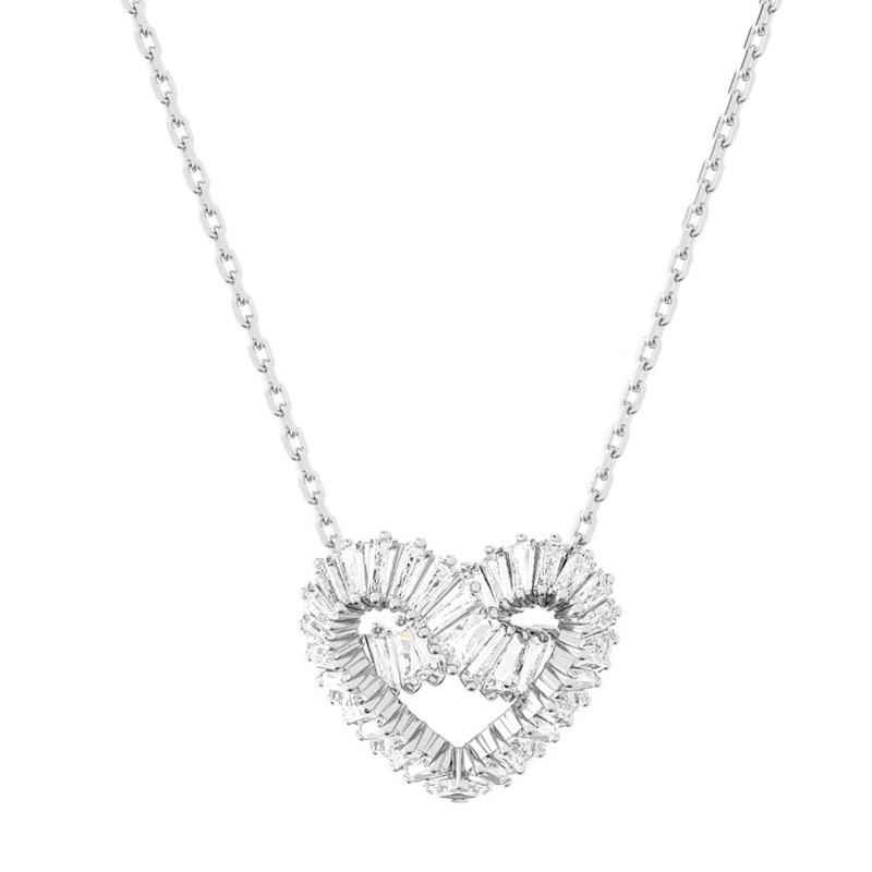 Swarovski Matrix Mixed Cuts Heart Necklace, White and Rhodium Plated