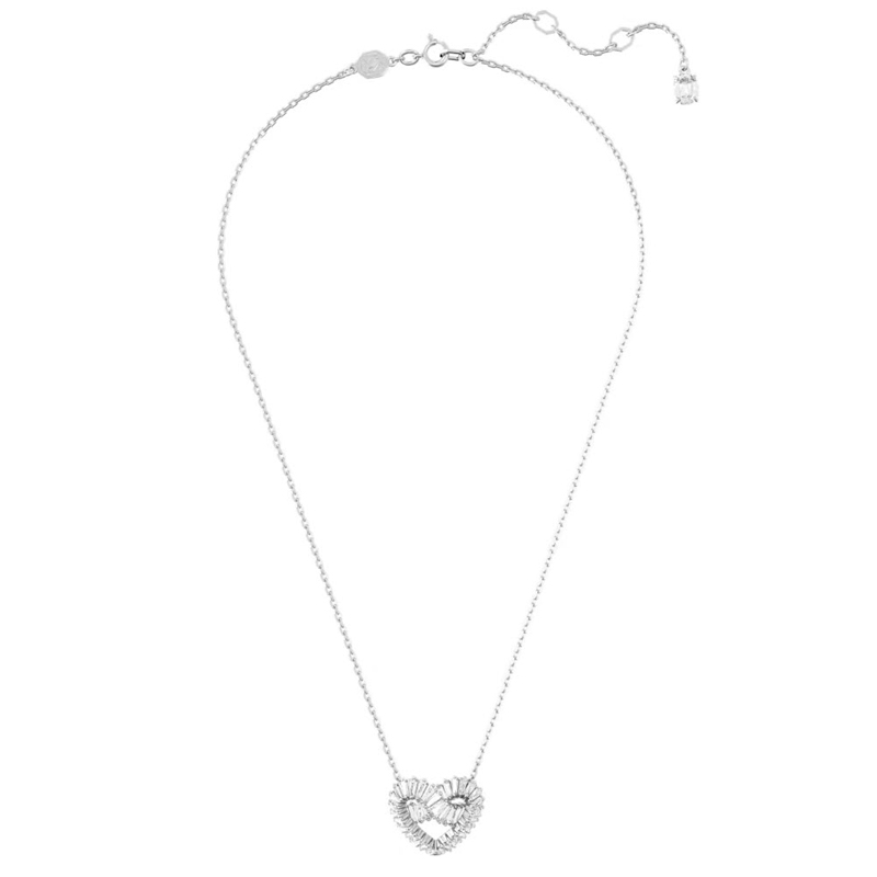Swarovski Matrix Mixed Cuts Heart Necklace, White and Rhodium Plated