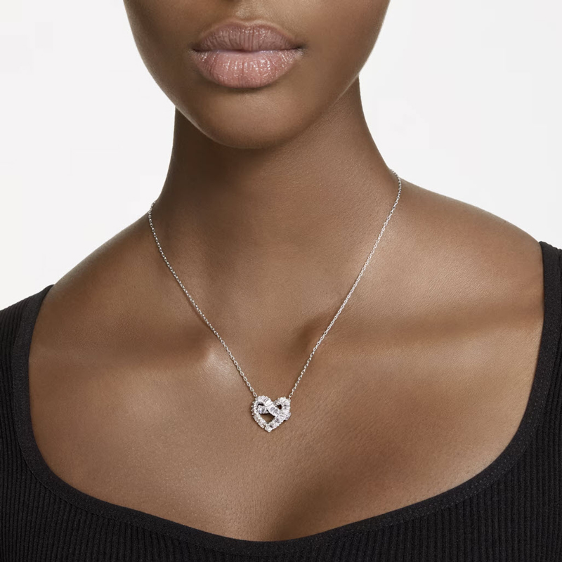 Swarovski Matrix Mixed Cuts Heart Necklace, White and Rhodium Plated