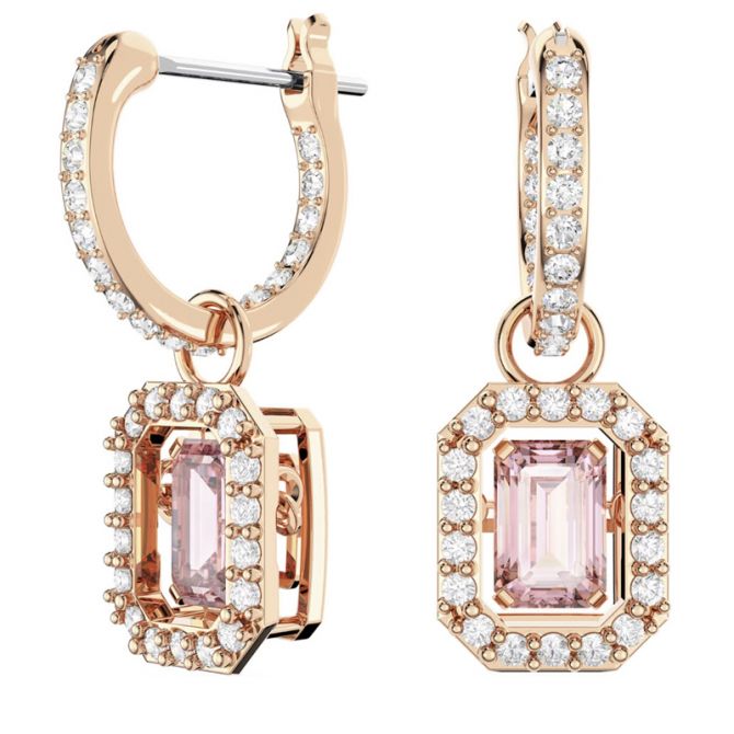 Swarovski Millenia Octagon Cut Drop Earrings, Pink and Rose Gold Tone Plated