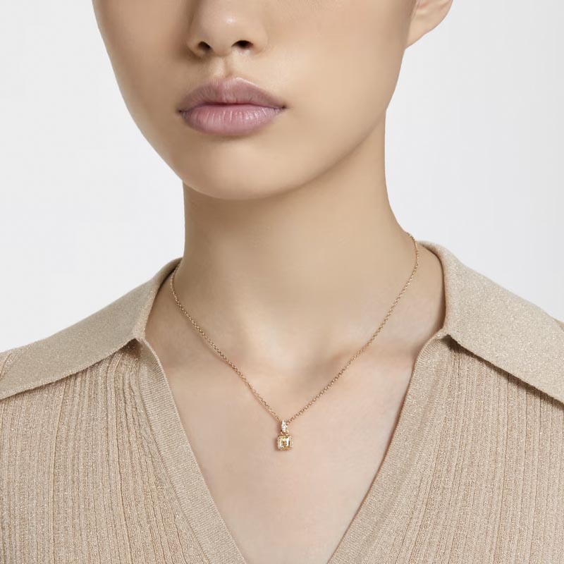 Swarovski Square Cut Stilla Pendant Necklace, Yellow and Yellow Gold Tone Plated