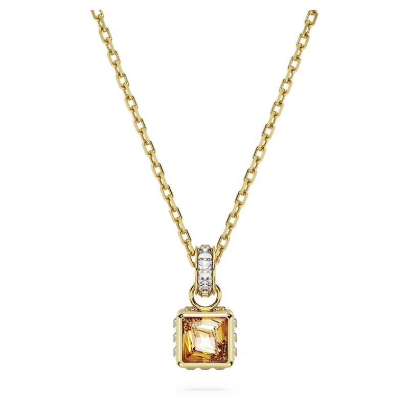 Swarovski Square Cut Stilla Pendant Necklace, Yellow and Yellow Gold Tone Plated