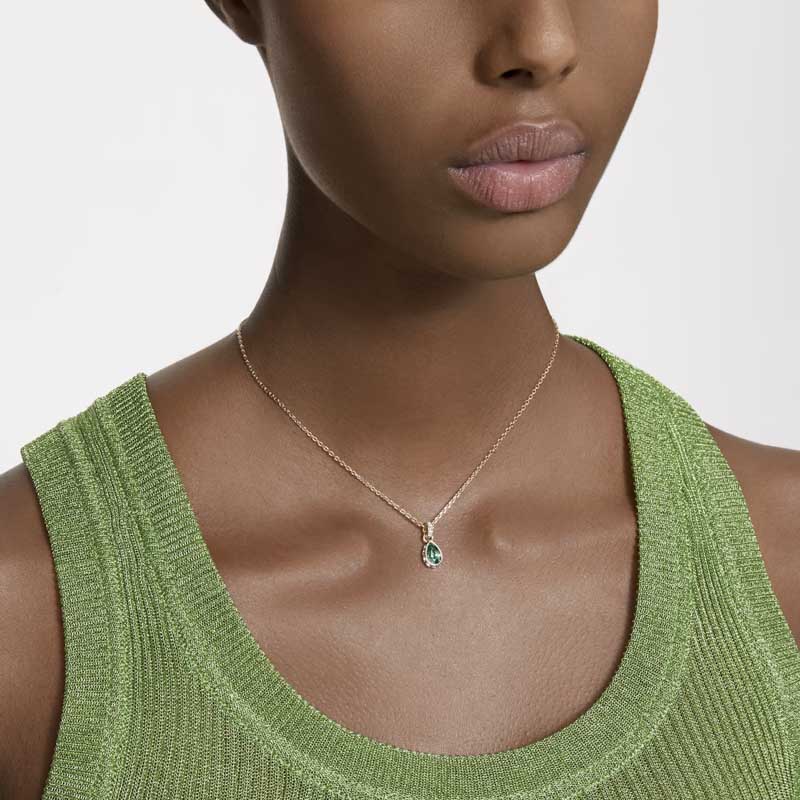 Swarovski Pear Cut Stilla Pendant Necklace, Green and Gold Tone Plated