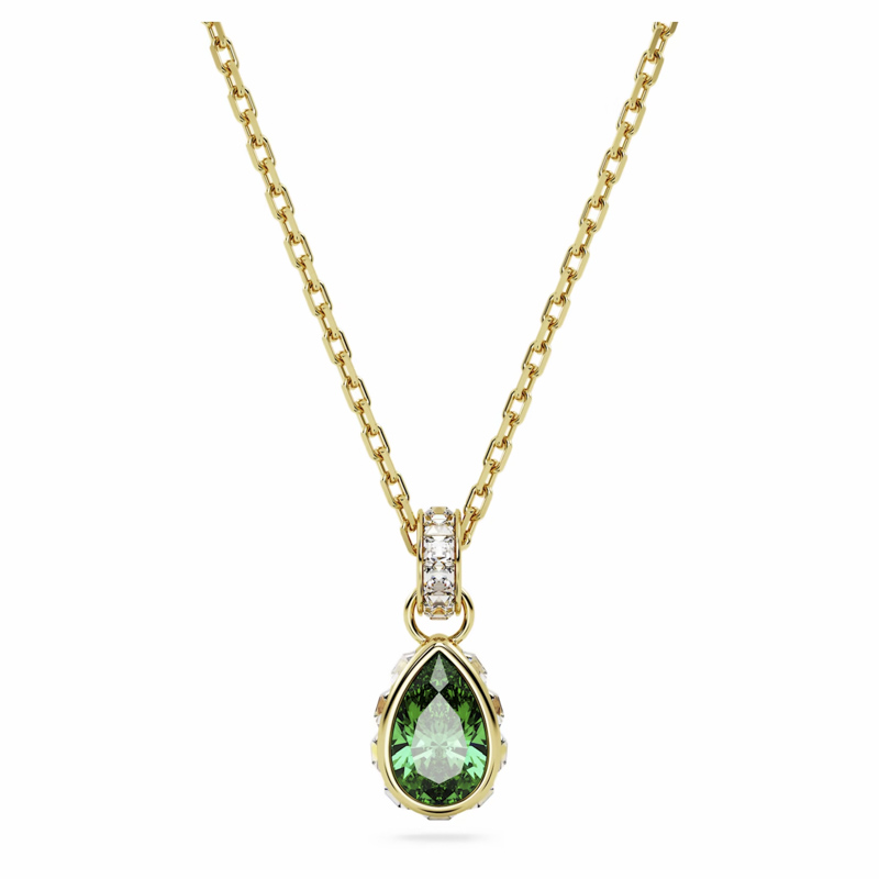 Swarovski Pear Cut Stilla Pendant Necklace, Green and Gold Tone Plated