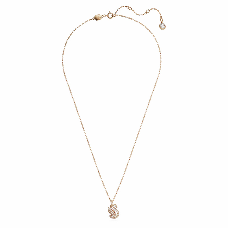 Swarovski Icon Swan Pendant Necklace, White and Rose Gold Tone Plated