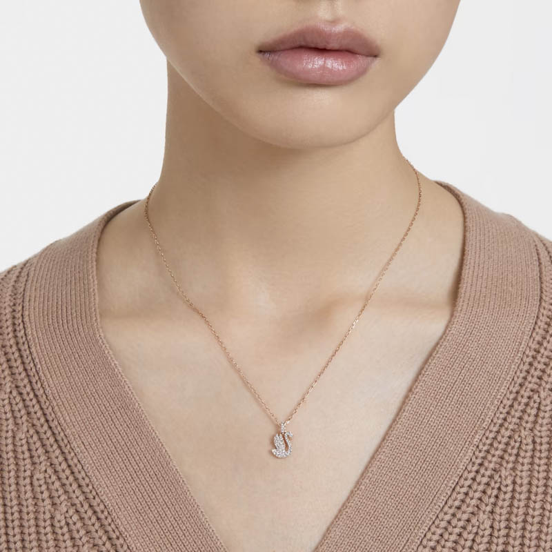 Swarovski Icon Swan Pendant Necklace, White and Rose Gold Tone Plated
