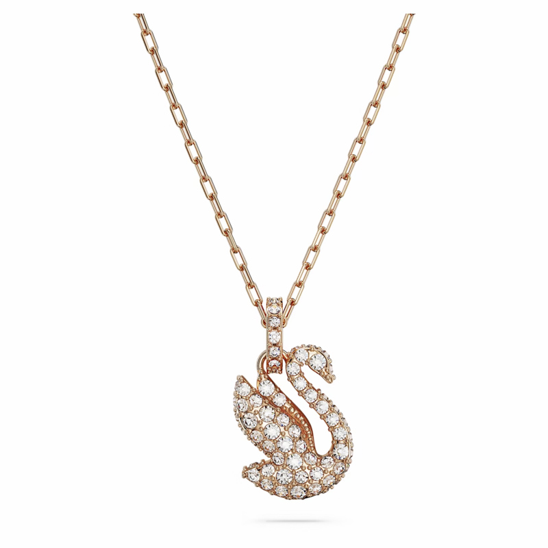 Swarovski Icon Swan Pendant Necklace, White and Rose Gold Tone Plated