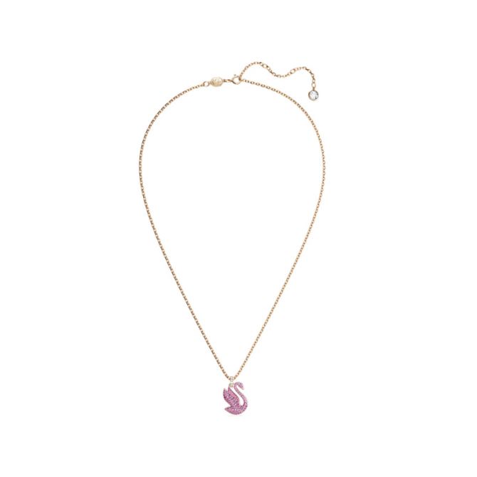 Swarovski Medium Iconic Swan Necklace, Pink and Rose Gold Tone