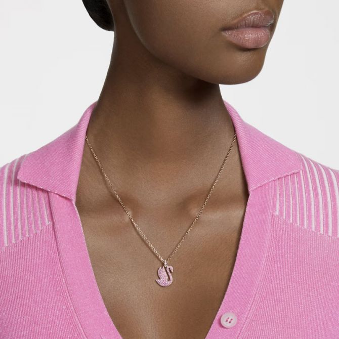 Swarovski Medium Iconic Swan Necklace, Pink and Rose Gold