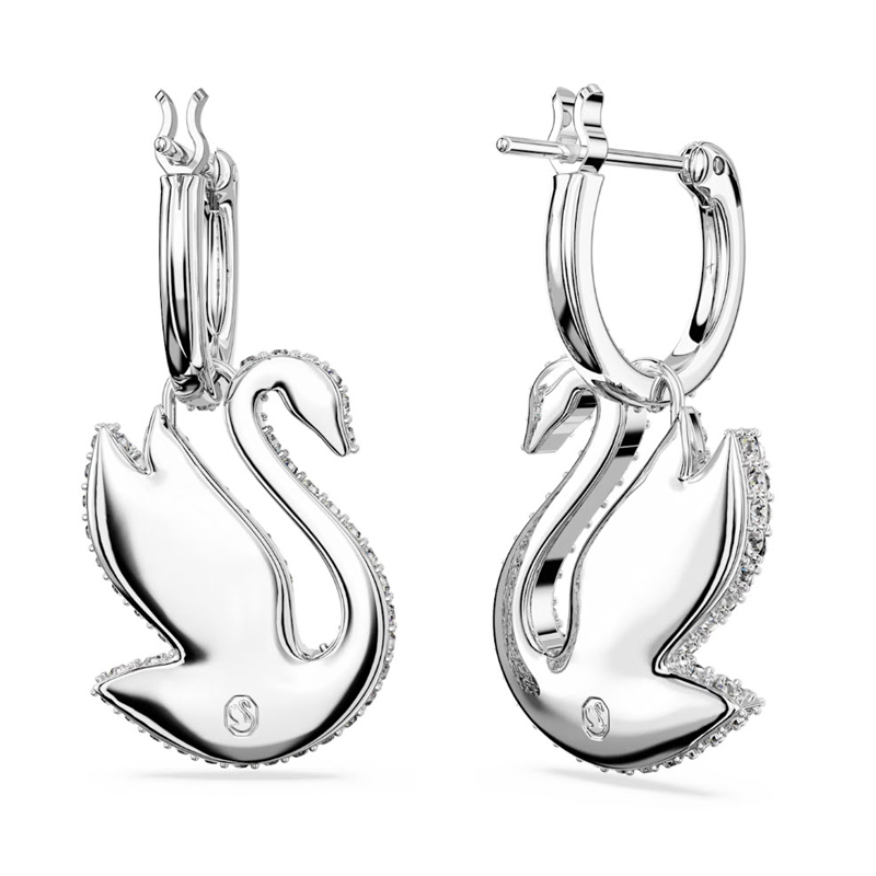 Swarovski Iconic Swan Drop Earrings, White and Rhodium Gold Tone Plated