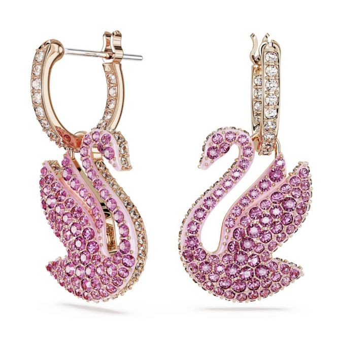 Swarovski Iconic Swan Drop Earrings, Pink and Rose Gold Tone Plated