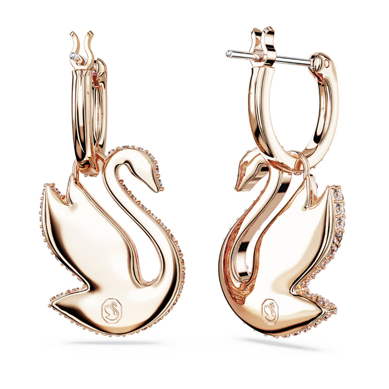 Swarovski Iconic Swan Drop Earrings, Pink and Rose Gold Tone Plated