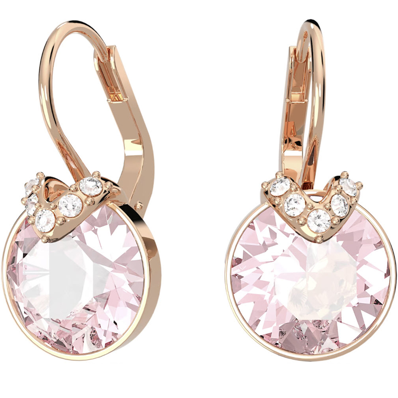 Swarovski Round Cut Bella V Drop Earrings, Pink and Rose Gold Tone Plated