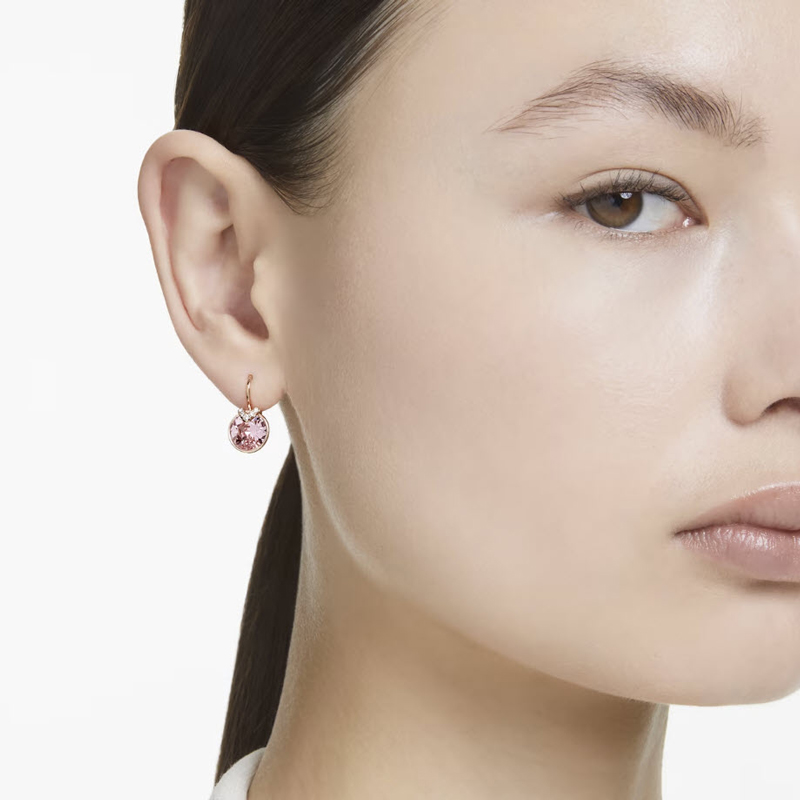 Swarovski Round Cut Bella V Drop Earrings, Pink and Rose Gold Tone Plated