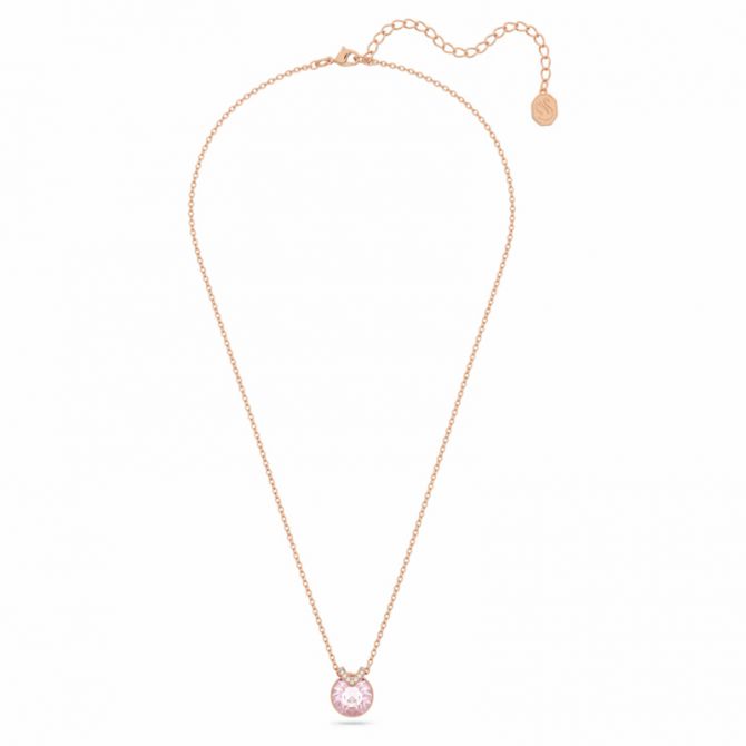 Swarovski Round Cut Bella V Pendant Necklace, Pink and Rose Gold Tone Plated