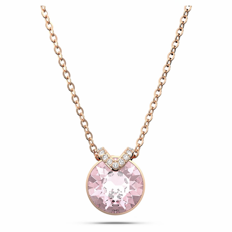 Swarovski Round Cut Bella V Pendant Necklace, Pink and Rose Gold Tone Plated