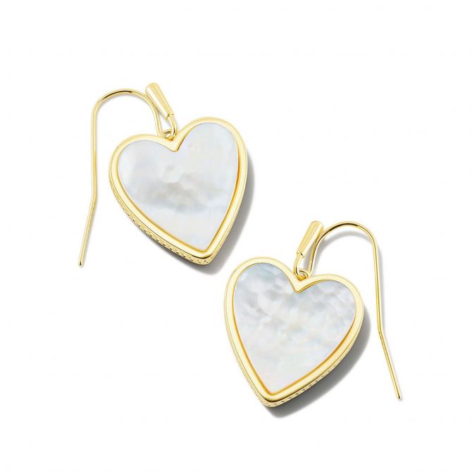 Kendra Scott Yellow Gold Plated Heart Drop Earrings in Ivory Mother of Pearl  | 9608803054 | Borsheims
