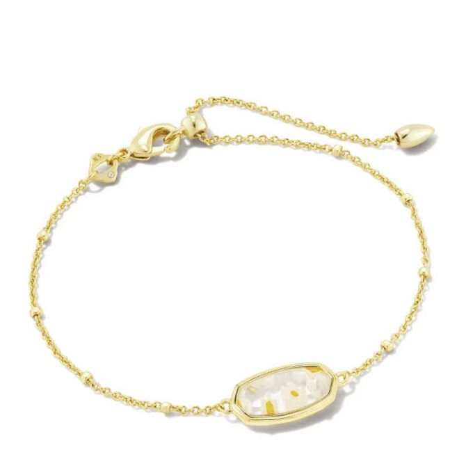 Kendra Scott Framed Elaina Gold Tone Delicate Chain Bracelet in White Mosaic Glass