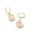 Kendra Scott Davie Intaglio Convertible Gold Tone Huggie Earrings in Pink Opalite Glass