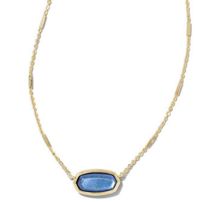 Kendra Scott Framed Elisa Gold Tone Short Pendant Necklace in Dark Blue Mother of Pearl