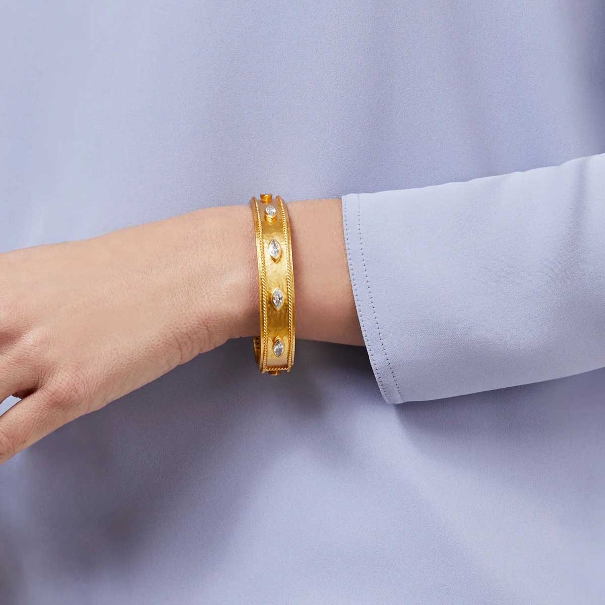 Julie Vos Monaco Stone Hinge Bangle Bracelet, Chalcedony Blue