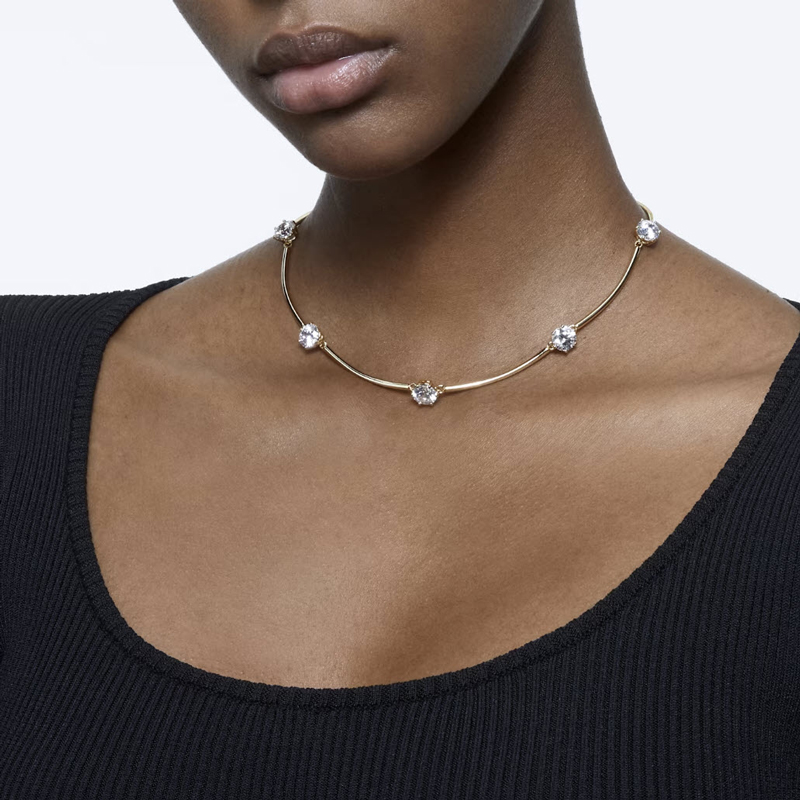 Swarovski Constella Round Cut Choker, White and Shiny Gold Tone Plated