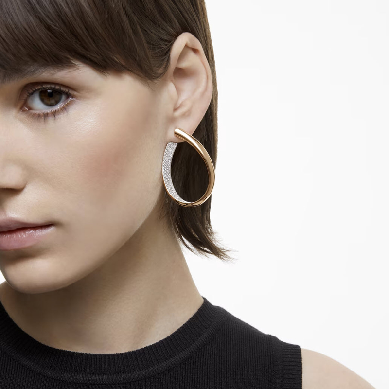 Swarovski Exist Medium Hoop Earrings, White and Rose Gold Tone Plated