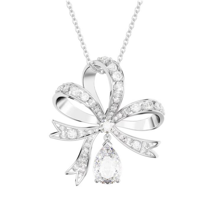 Swarovski Volta Bow Large Necklace, White and Rhodium Plated