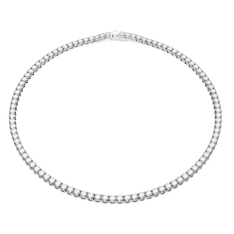 Swarovski Matrix Round Cut Medium Necklace, White and Rhodium Plated