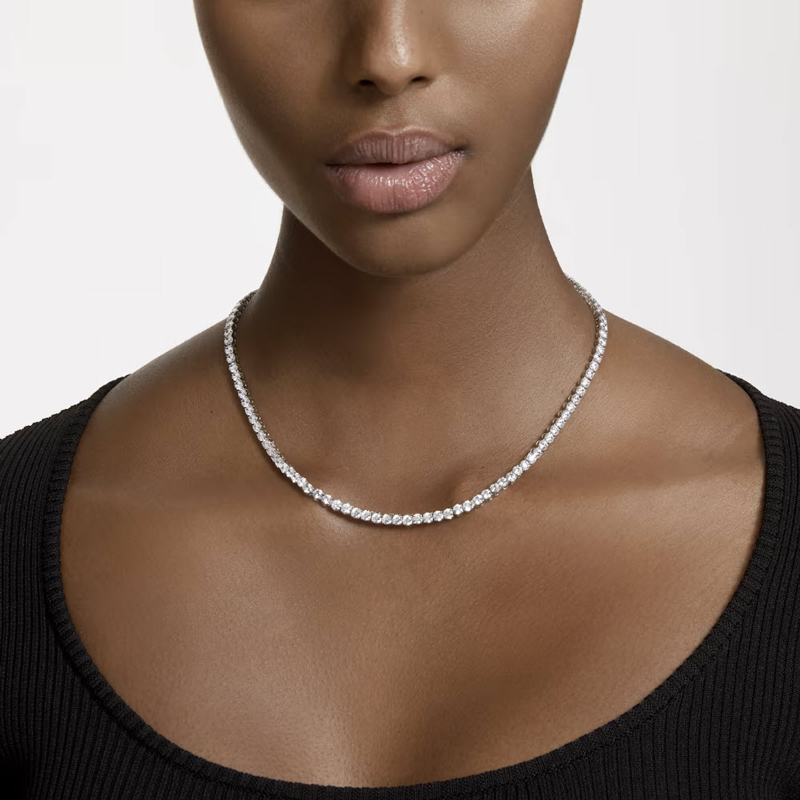 Swarovski Matrix Round Cut Medium Necklace, White and Rhodium Plated