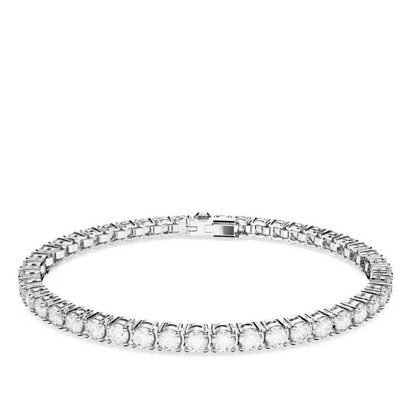 Swarovski Matrix White and Rhodium Plated Round Cut Tennis Bracelet, Medium