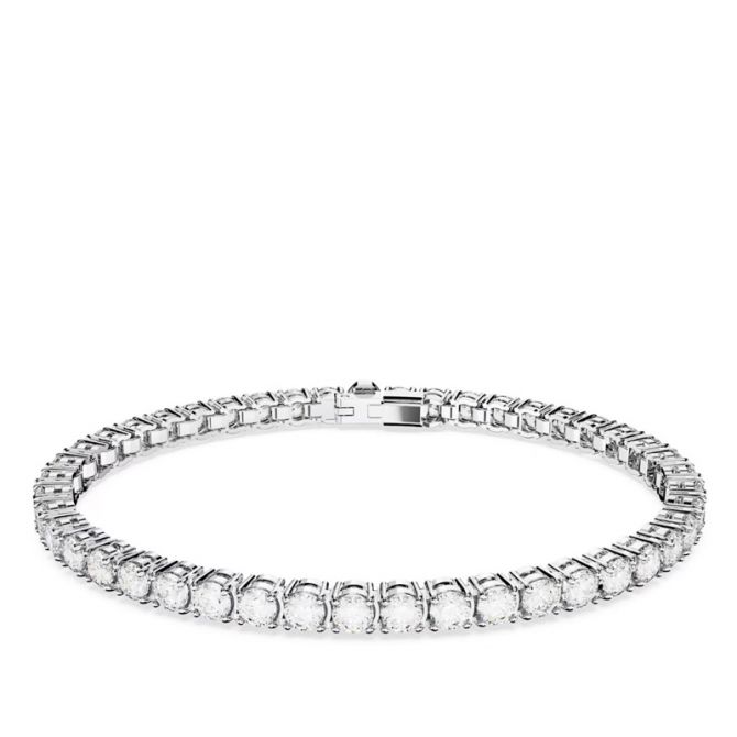 Swarovski Matrix White and Rhodium Plated Round Cut Tennis Bracelet, Medium