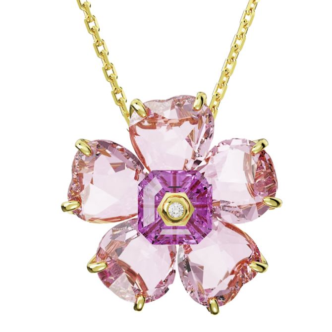 Swarovski Florere Flower Necklace, Pink and Gold Tone Plated