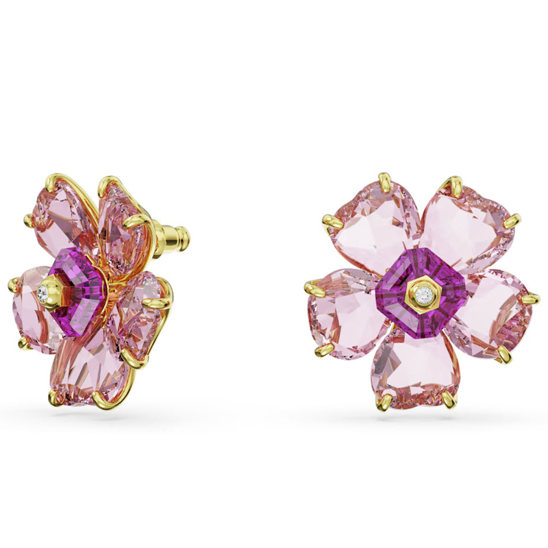 Swarovski Florere Flower Stud Earrings, Pink and Gold Tone Plated