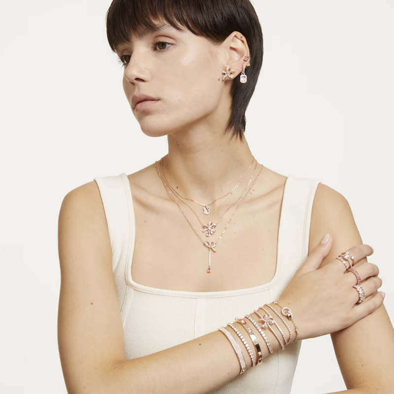 Swarovski Matrix Large Round Cut Tennis Bracelet, White and Rose Gold Tone Plated