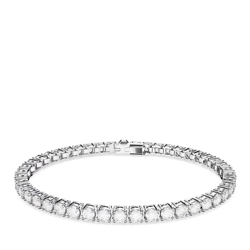 Swarovski Matrix White and Rhodium Plated Round Cut Tennis Bracelet, Large