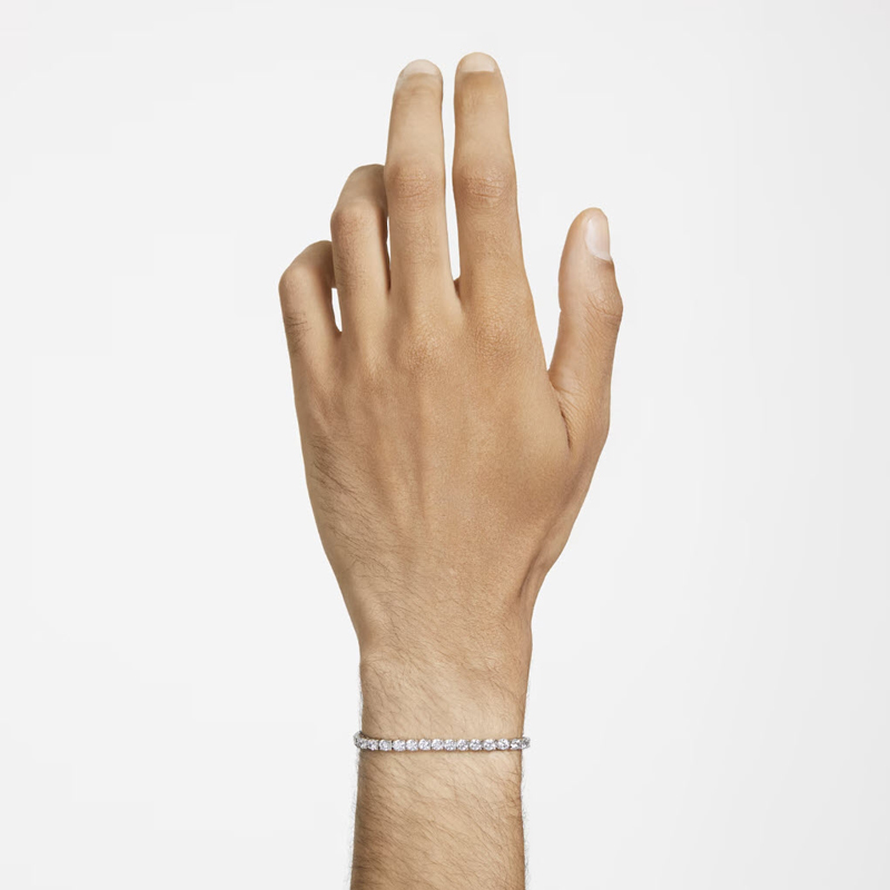 Swarovski Matrix White and Rhodium Plated Round Cut Tennis Bracelet, Large