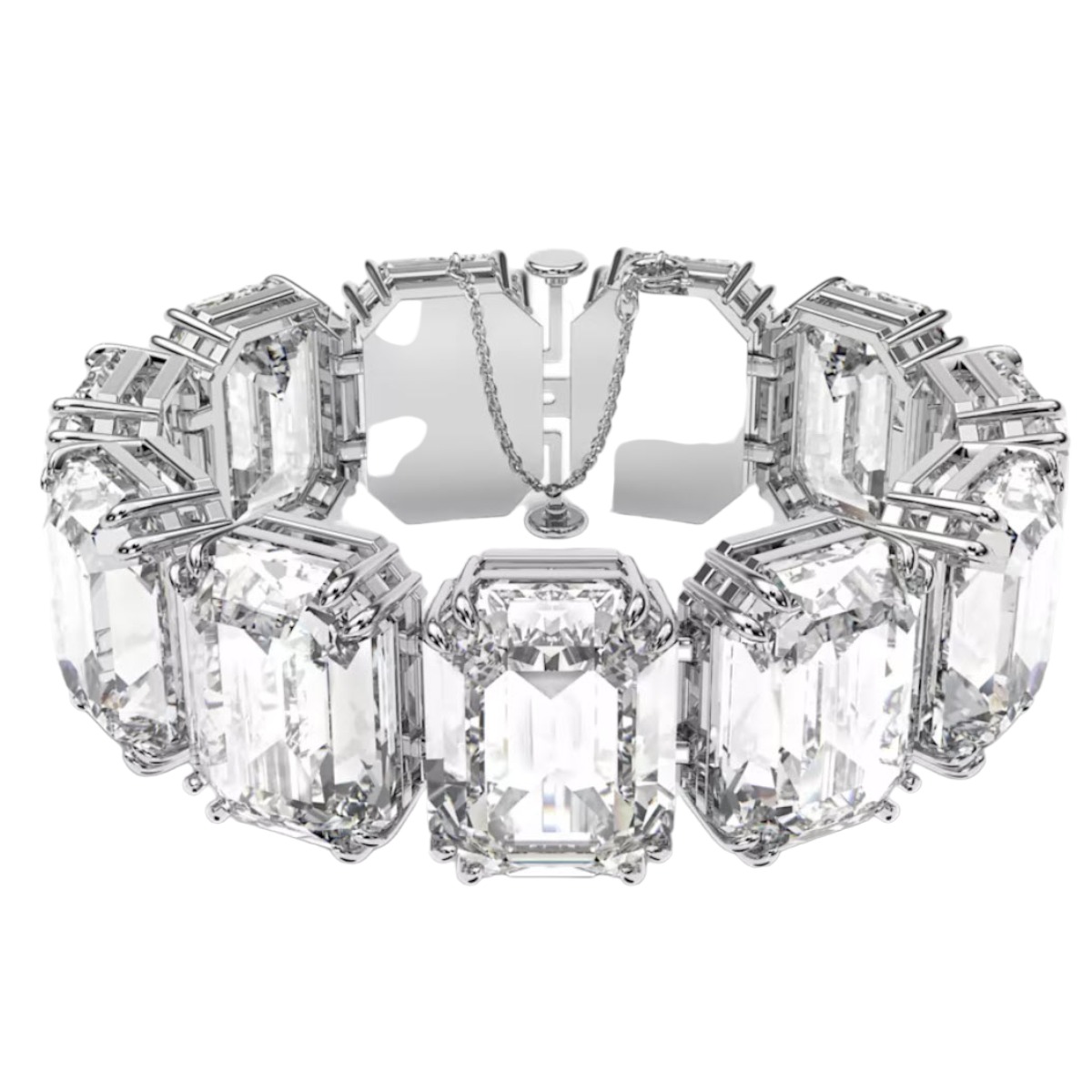 Swarovski Millenia Oversized Octagon Cut Crystals Bracelet, White and Rhodium Plated