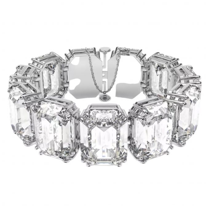 Swarovski Millenia Oversized Octagon Cut Crystals Bracelet, White and Rhodium Plated