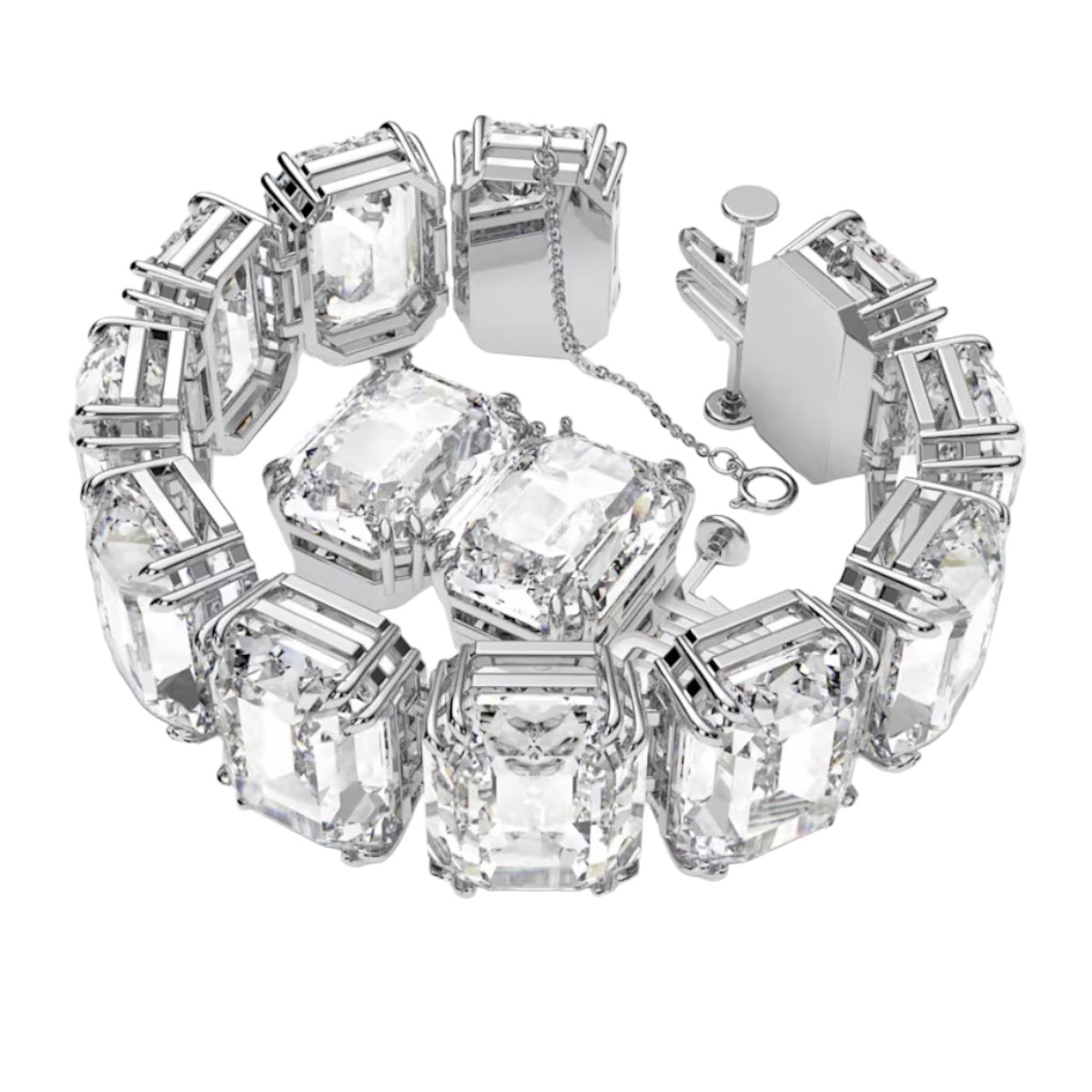 Swarovski Millenia Oversized Octagon Cut Crystals Bracelet, White and Rhodium Plated