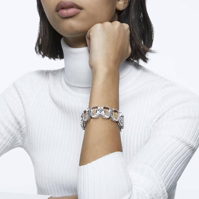 Swarovski Millenia Oversized Octagon Cut Crystals Bracelet, White and Rhodium Plated